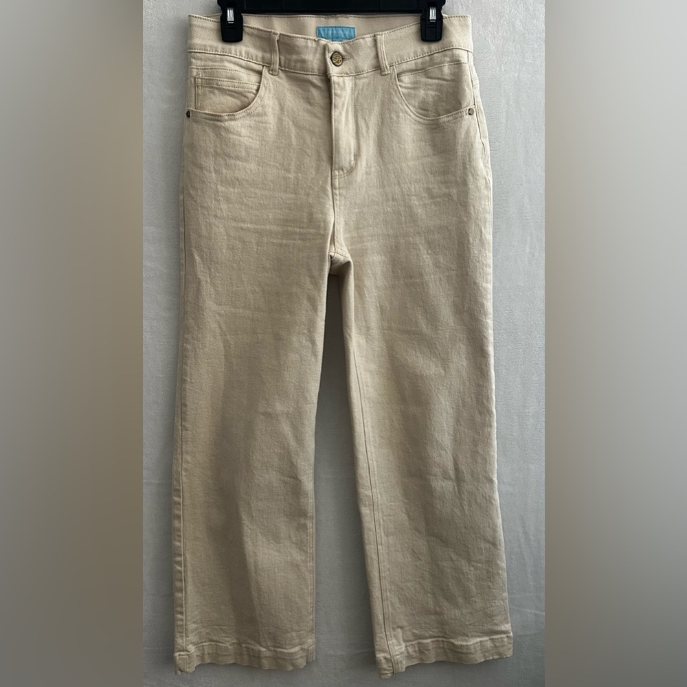 Draper James Denim Jeans Size 10 Beige Straight Wide Leg Mid Rise